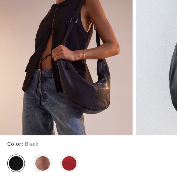 Free People Idle Black Leather Sling/Hobo Bag - Picture 1 of 8